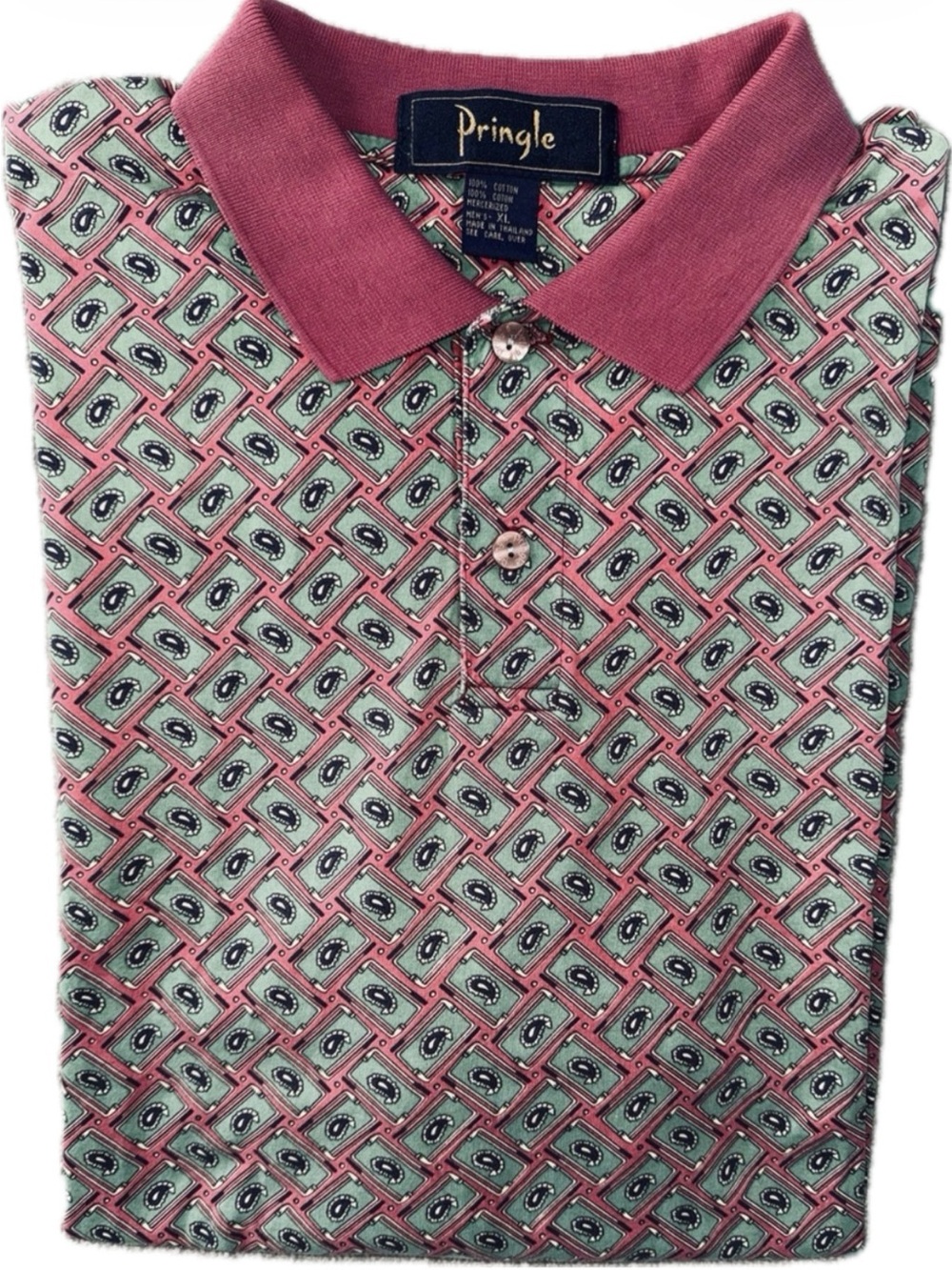 Pringle Pink & Mint Geometric Polo Shirt